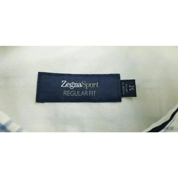Zegna Sport Size Medium Regular Fit Men's White Blue Yellow Check Cotton Shirt - Picture 4 of 10
